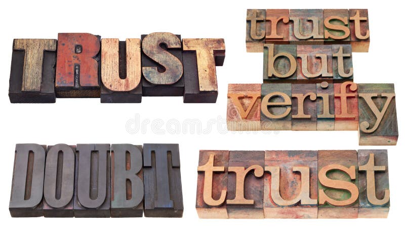Fiducia e dubbio nel tipo dello scritto tipografico fotografie stock Fiducia e dubbio nel tipo dello scritto tipografico fotografie stock