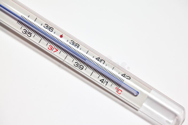 Fever thermometer showing a temperature of 39 degrees celsius. Fever thermometer showing a temperature of 39 degrees celsius