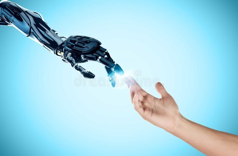 ROBO AND HUMAN HAND artificial intelligence royalty free stock photography