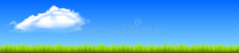Field, green grass with white cloud vector illustration