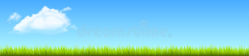 Field, green grass with white cloud - vector stock illustration