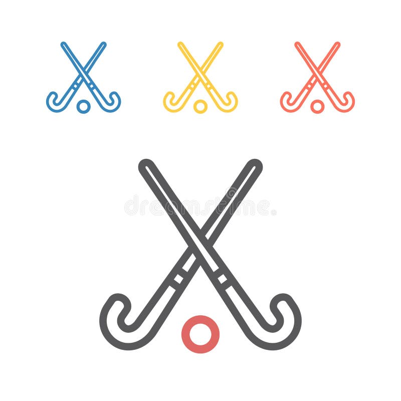 Field Hockey Sticks with Ball Line Icon. Vector Signs for  Graphics