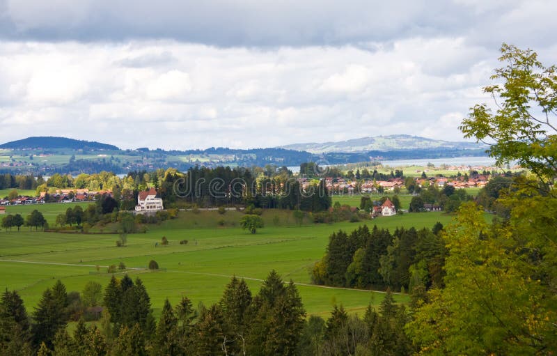 Field and mountain landscape, Bavaria, Germany