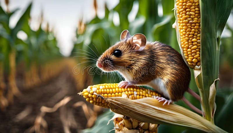 Corn mouse in field stock illustration. Illustration of rodent