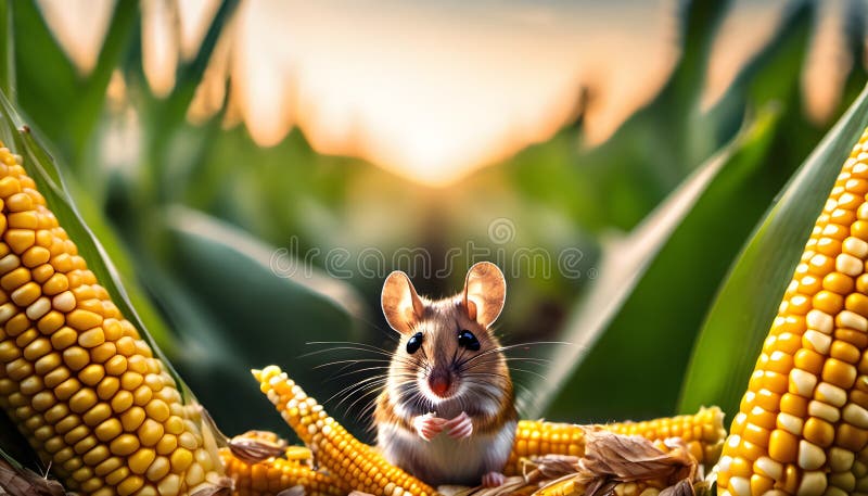Mouse with corn stock illustration. Illustration of small