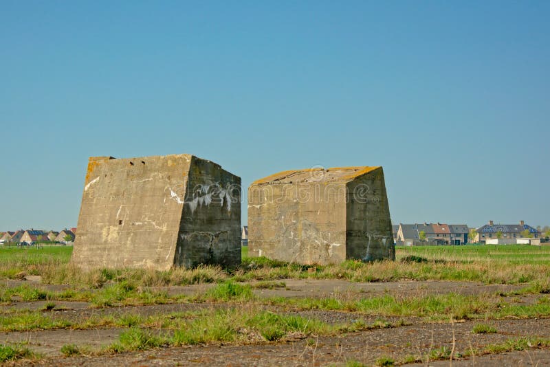 Field with remains of old world war one bunkers in Ostend, Flanders, Belgium. Field with remains of old world war one bunkers in Ostend, Flanders, Belgium