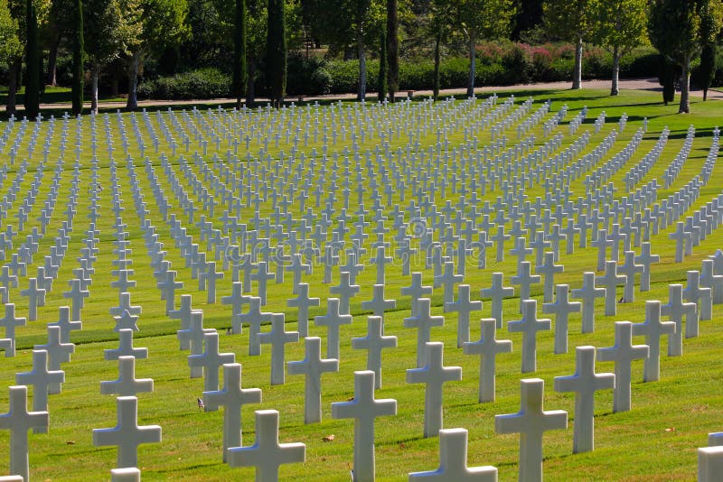 Field of WWII American Crosses, Florence Cemetery, Italy stock image Field of WWII American Crosses, Florence Cemetery, Italy stock image