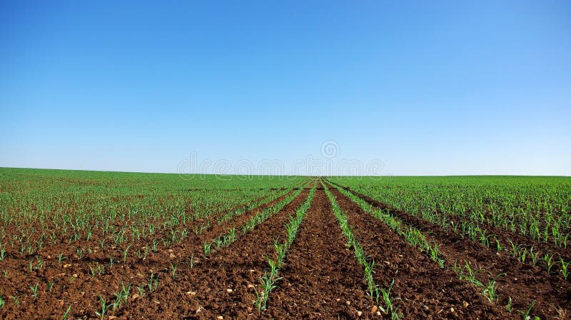 Field of young corn plants. royalty free stock photography