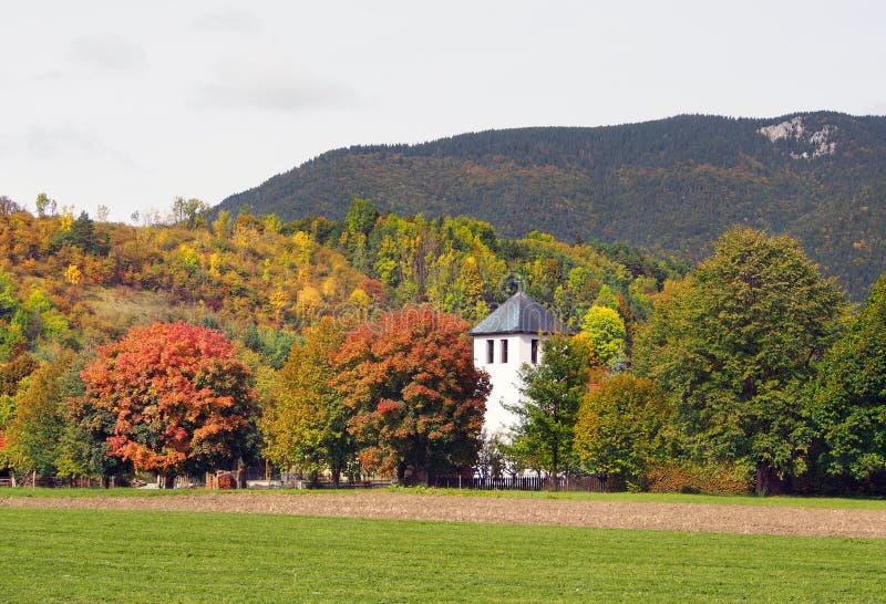 Fields and church in Liptovska Sielnica