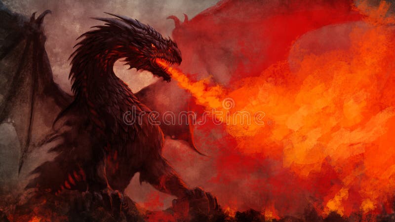 Fierce Flügeldrache schwarze Drachenfantasy-Illustration vektor abbildung