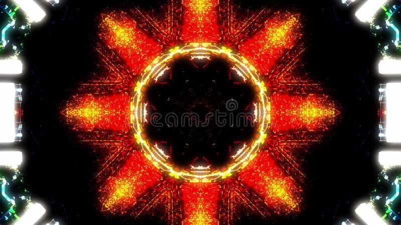 Fiery, abstract kaleidoscope with explosive bursts of light and intricate patterns. royalty free illustration