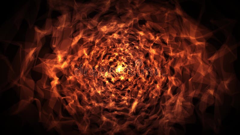 Fiery abstract vortex animation with glowing orange flame energy spreading on a dark background stock illustration