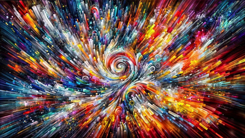 Fiery Cosmic Vortex: Explosive Swirls in Red, Orange, and Blue, generative ai vector illustration