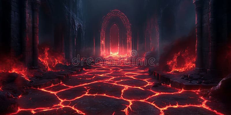 Fiery Forest Path Dark Fantasy Background Image vector illustration
