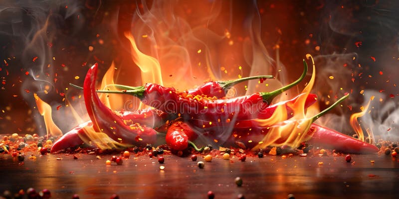 Fiery Inferno : Un pimiento de pimientos chilenos envueltos en llamas ilustración del vector