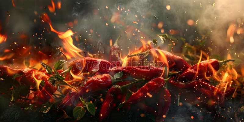 Fiery Inferno : Un pimiento de pimientos chilenos envueltos en llamas stock de ilustración