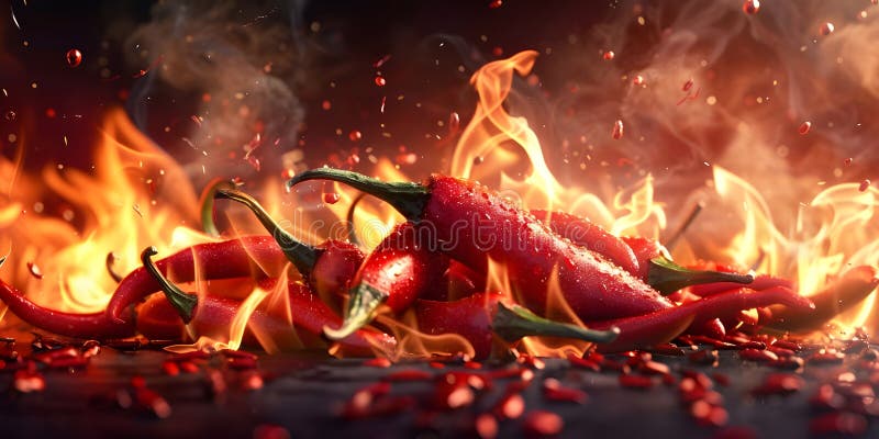Fiery Inferno : Un pimiento de pimientos chilenos envueltos en llamas stock de ilustración