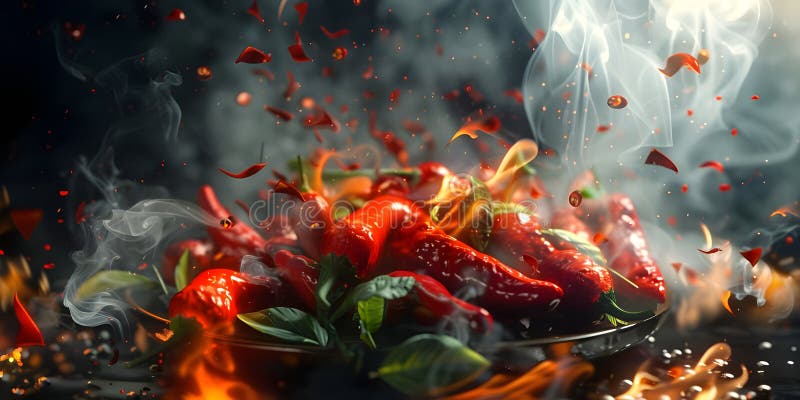 Fiery Inferno : Un pimiento de pimientos chilenos envueltos en llamas ilustración del vector