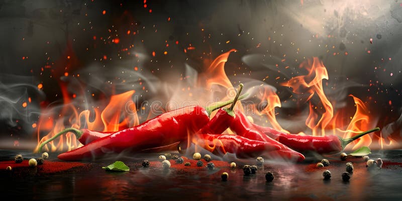 Fiery Inferno : Un pimiento de pimientos chilenos envueltos en llamas ilustración del vector