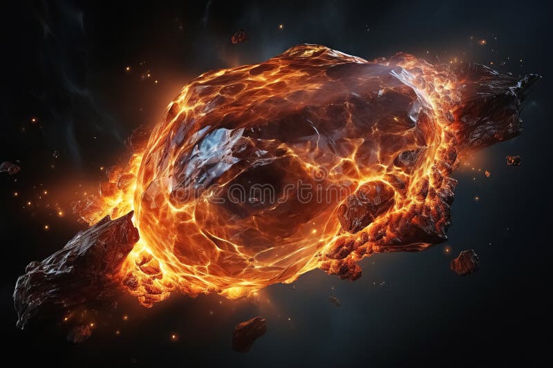 Fiery meteor flying in the space. Generative Ai