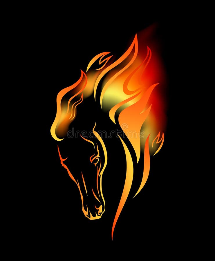 Fiery Mustang Horse Head Vector Portrait Stock Vector - Illustration of