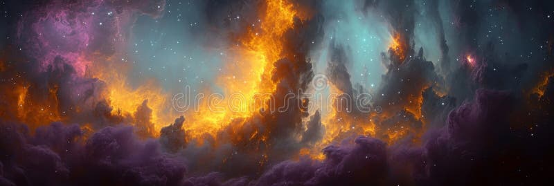Fiery Nebula with Magenta and Teal Colors, Illuminating the Depth and Infinity of Outer Space royalty free illustration