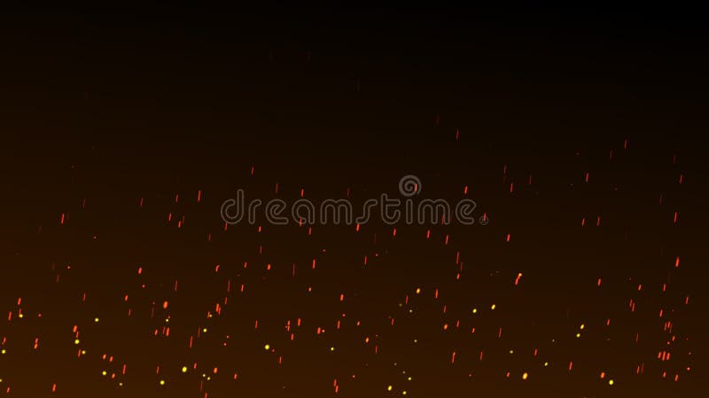 Fiery orange glowing flying away particles on black background