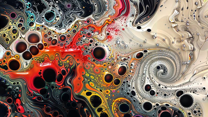 Fiery Orange Vortex with Swirling Shapes and Multicolored Patterns, generative ai vector illustration
