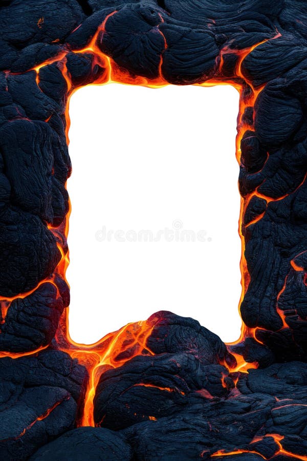 Fiery volcanic rock border with glowing magma cracks PNG royalty free illustration