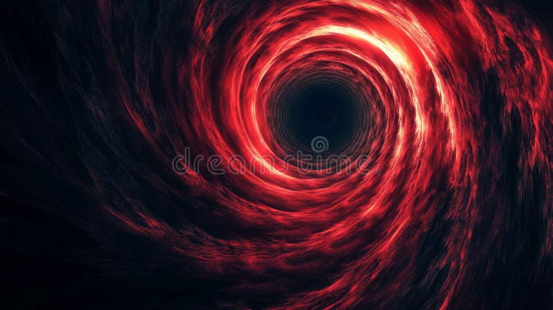 Fiery Vortex Abstract Swirling Red and Black Tunnel stock illustration.