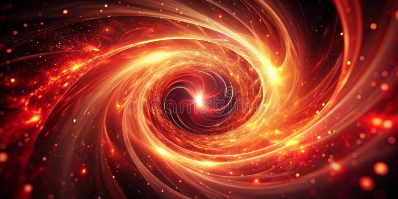Fiery vortex of energy abstract swirling light and glowing particles in red and gold hues. Generative AI vector illustration