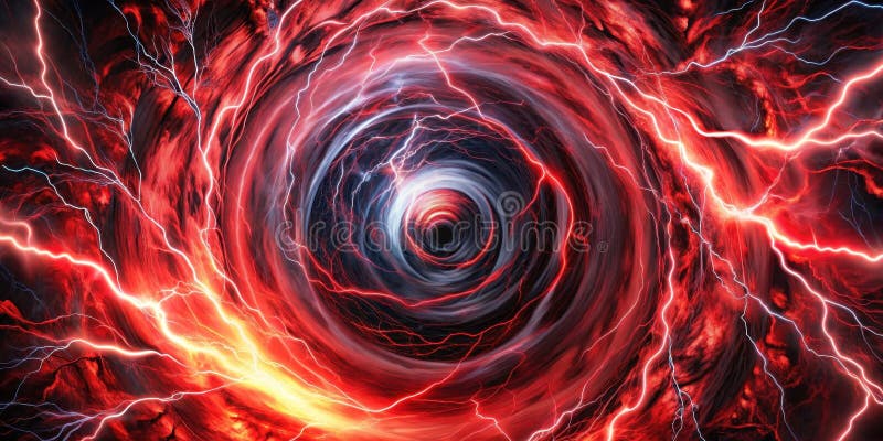 Fiery vortex of energy abstract swirling red and white lightning in a dark center. Generative AI vector illustration