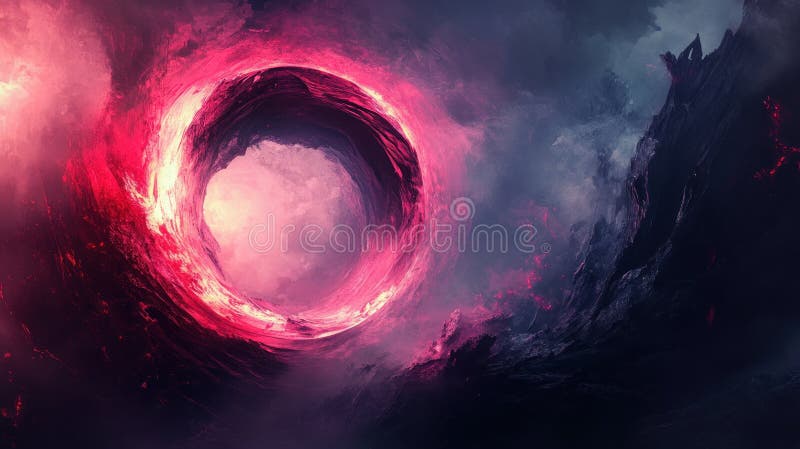 Fiery vortex in a stormy sky. Abstract, digital art, circular, ethereal, glowing, fiery, vortex, storm, clouds, surreal, landscape vector illustration