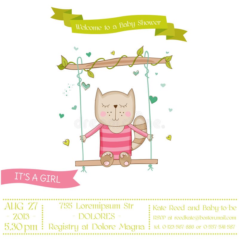 Fiesta de bienvenida al bebé o tarjeta de llegada - gato del bebé stock de ilustración Fiesta de bienvenida al bebé o tarjeta de llegada - gato del bebé stock de ilustración