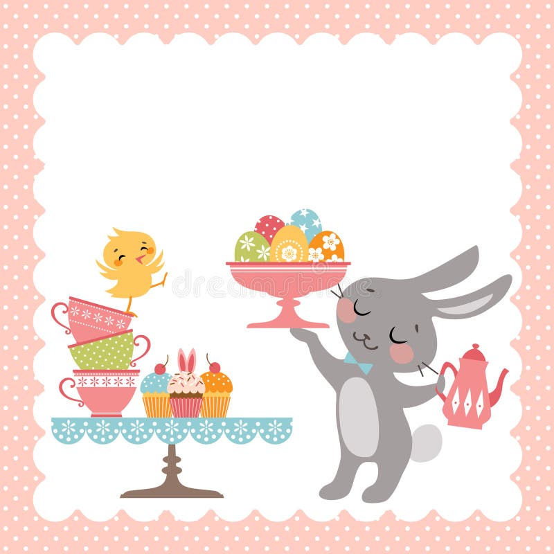 Fiesta del té del conejo de Pascua stock de ilustración Fiesta del té del conejo de Pascua stock de ilustración