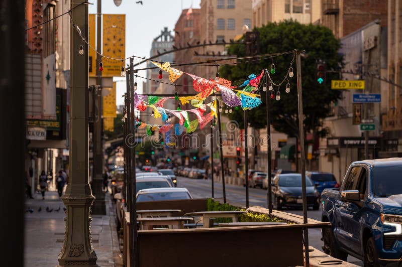 Fiesta Flags Blowing in the Wind in Downtown Los Angeles Editorial
