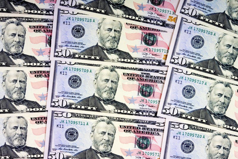 Fifty dollar bills background US currency