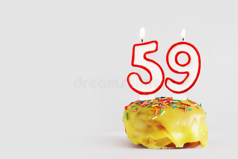 Fifty Nine Years Anniversary. Birthday Cupcake with White Burning ...