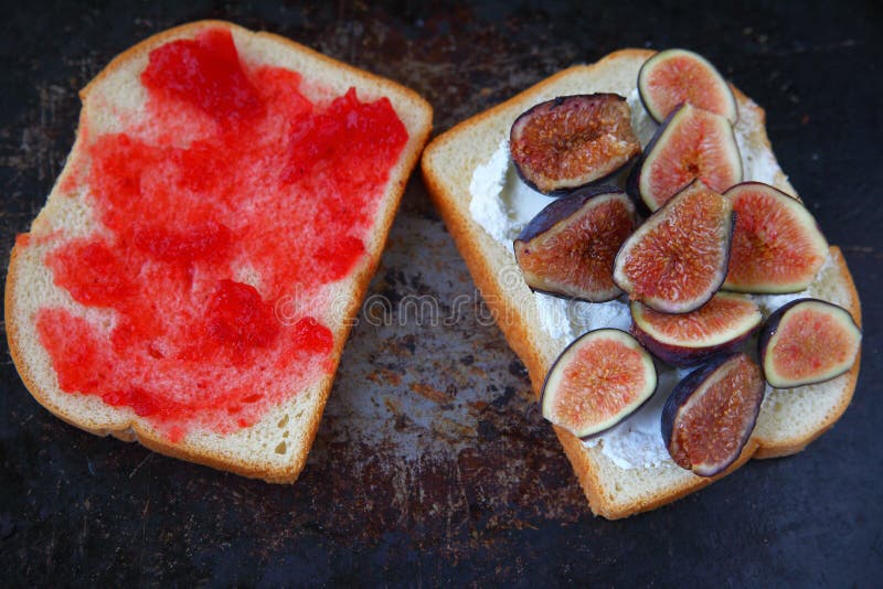 Jam Sandwich with Cream Cheese and Fresh Berries Stock Photo Image of