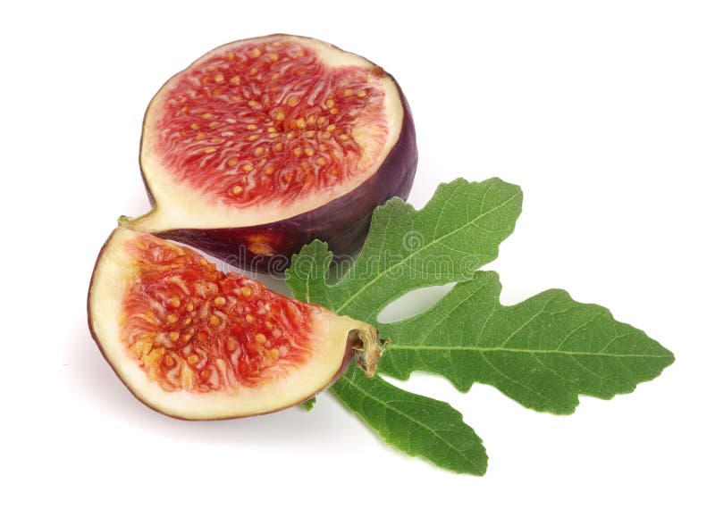 Fig Fruits with Leaves Isolated on White Background Stock Photo Image