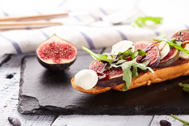Fig and Goat Cheese Bruschetta Stock Photo Image of eating, bread
