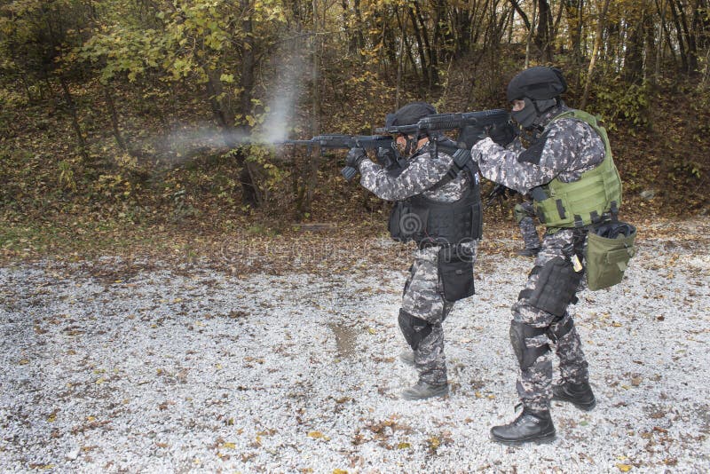 Fight against terrorism, Special Forces soldier, with assault rifle, police swat