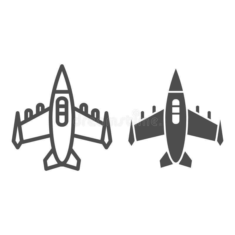 Fighter aircraft line and glyph icon. Airplane vector illustration isolated on white. Jet fighter outline style design stock illustration