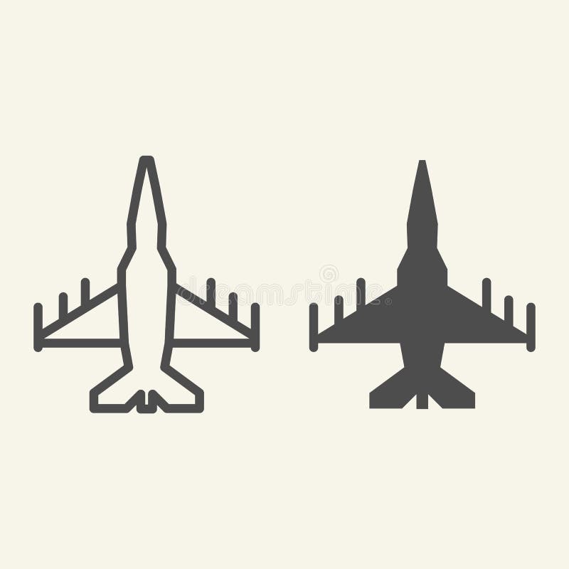 Fighter aircraft line and glyph icon. Military airplane vector illustration isolated on white. Aviation outline style royalty free illustration