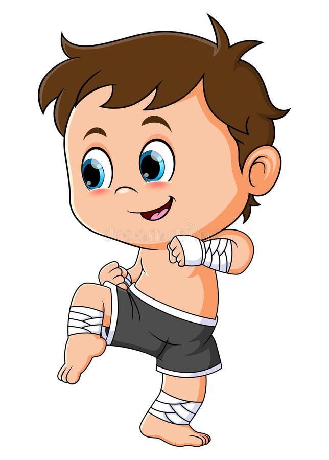 The Fighter Boy is Ready for Fight and Kick the Opponent Stock Vector