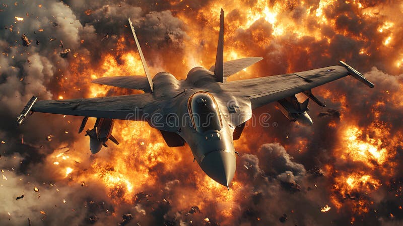 Fighter Jet Amidst Explosive Action Ai Generated Stock ...
