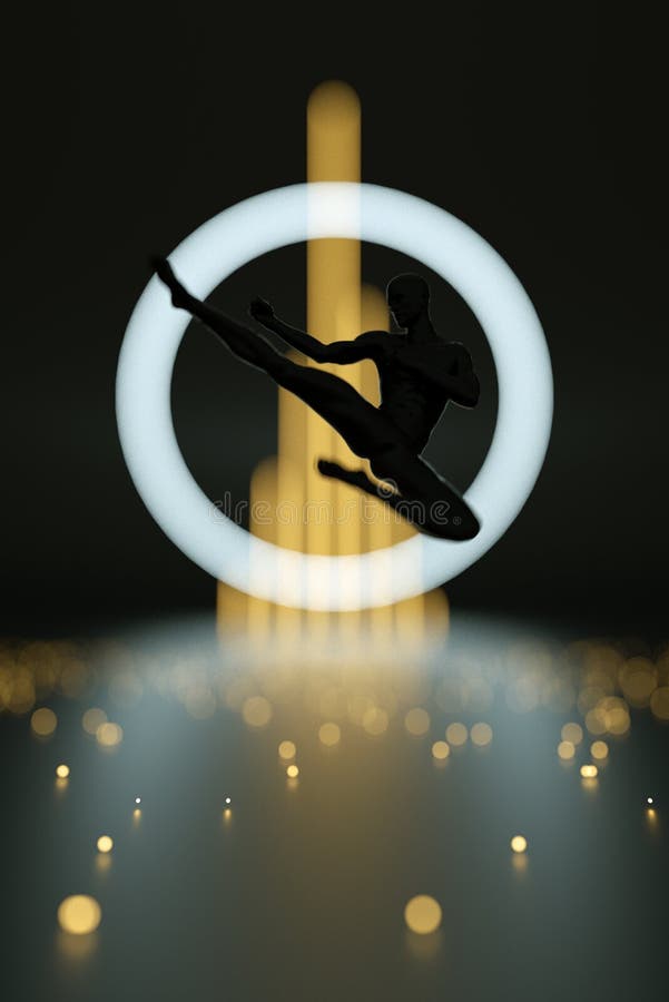 Fighter performing karate. Abstract black plastic human body fighter silhouette. Action jumping pose royalty free illustration Fighter performing karate. Abstract black plastic human body fighter silhouette. Action jumping pose royalty free illustration