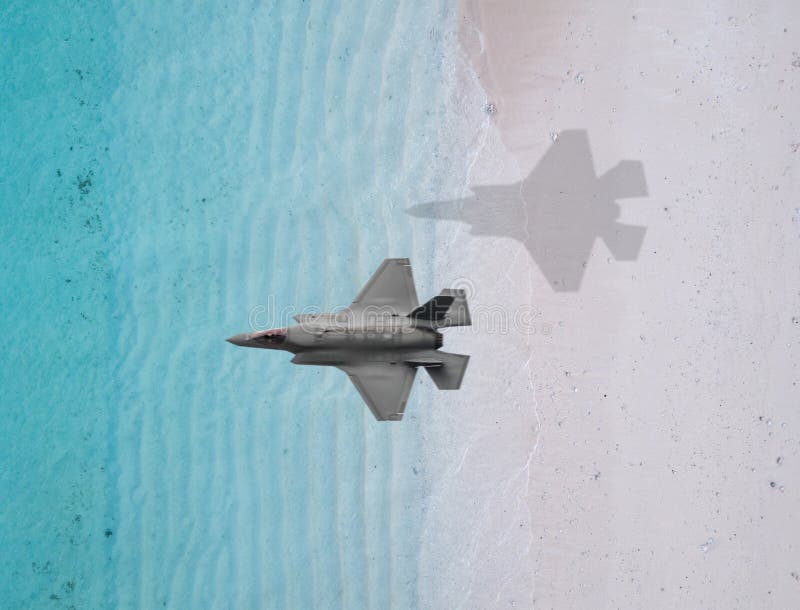 Fighter plane flies over a sea