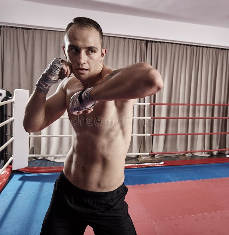 Fighter Shadow Boxing in the Ring Stock Image Image of shadow, muay