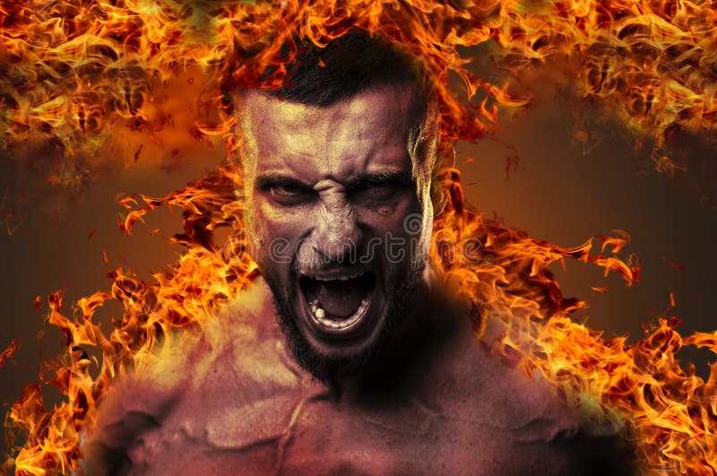 Fighter Surrounded by Fire, Unleashing a War Cry Stock Image - Image of ...